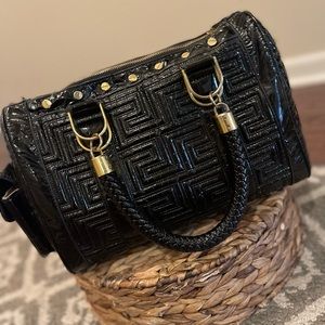 Gianni Versace Versace Black Quilted Patent Leather Snap Out Of It Satchel